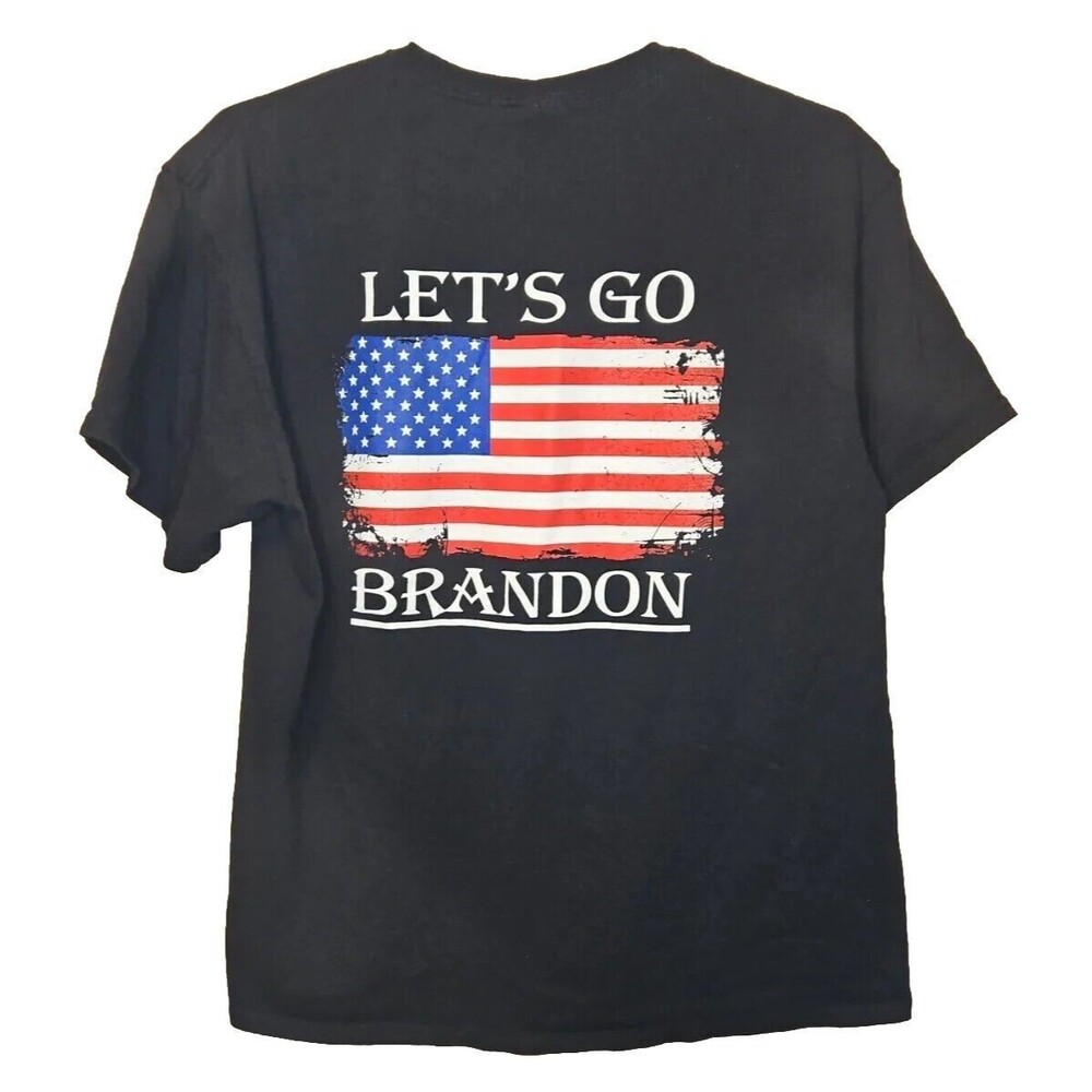 Let's Go Brandon Black T Shirt Adult L Large Crew Neck Knit Graphic Delta Pro